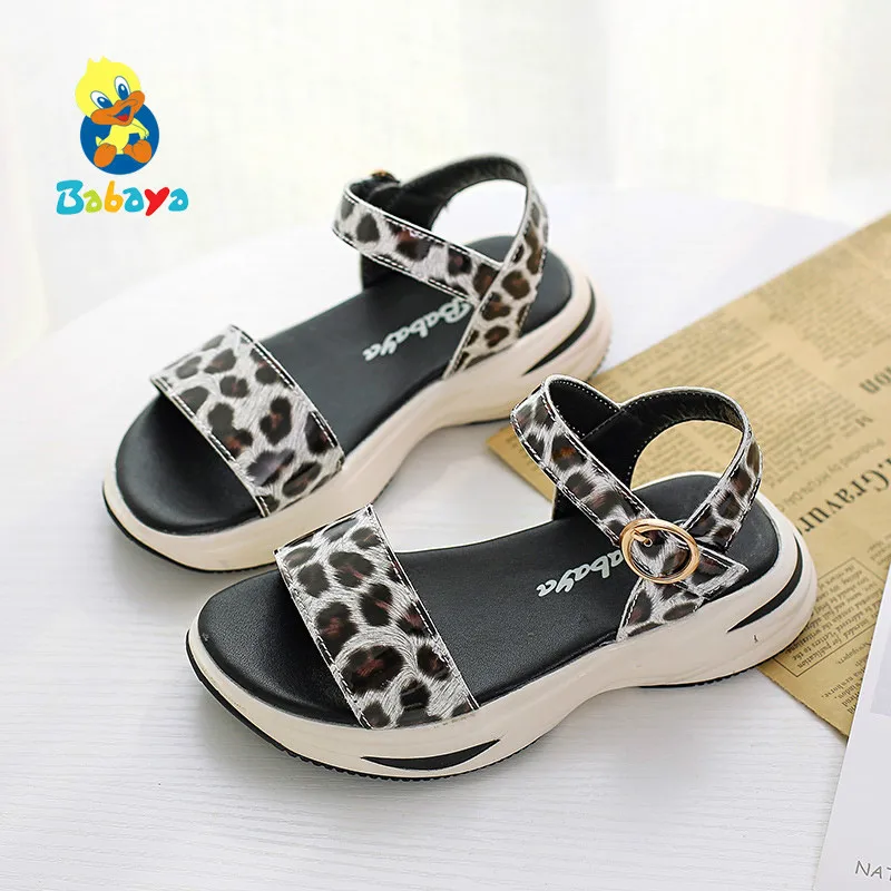 

babaya Girls Sandals 2019 Summer New Fashion Wild Leopard Sandals Open-toe Princess Shoes Big Children's Sandals Girls Kids