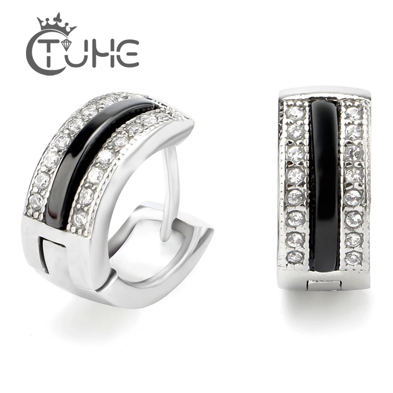 

Never Fade Real Ceramic Women Studs Earrings Luxury Double Row Rhinestone Jewelry For Women Girl Gift High Quality Wholesale