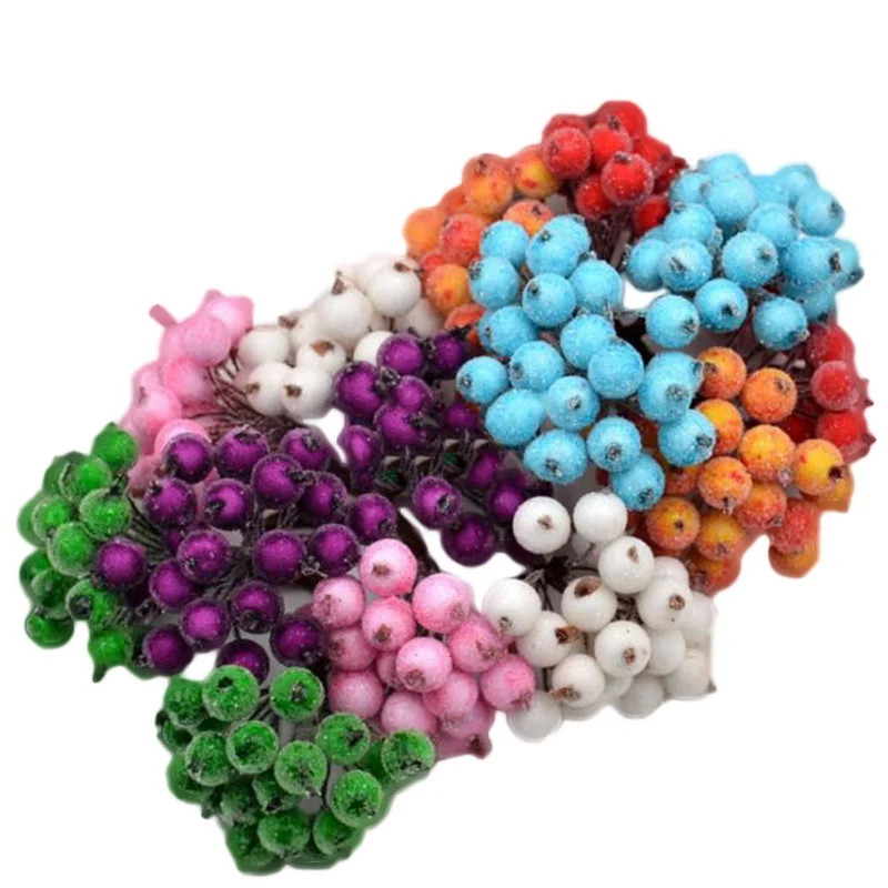 

Mini Fake Fruit Small Berries Artificial Flower Cherry Stamen Wedding Home Christmas Decorative Double Heads