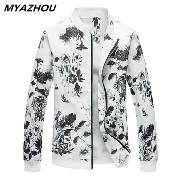 

2019 spring men's ink print jacket large size 6XL fashion boutique men's casual jacket trend Slim white print jacket men S-6XL