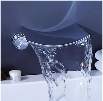 

Bathtub Faucet Contemporary Waterfall Brass Dual Handle Wall Mount Basin Tap