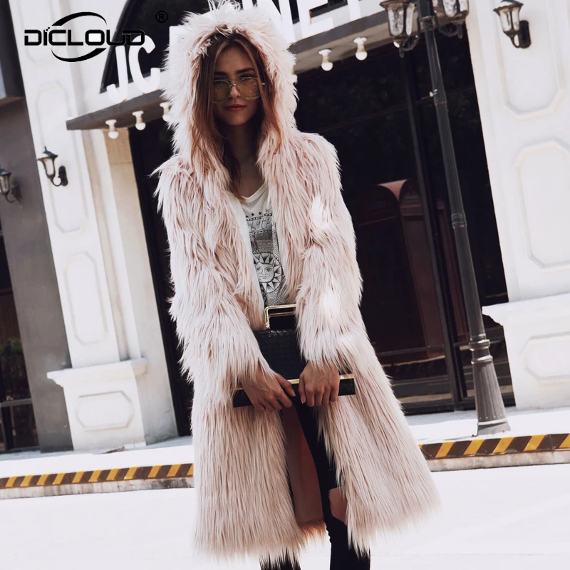 Fluffy Extra Long Faux Fur Coat Women 2017 Autumn Winter