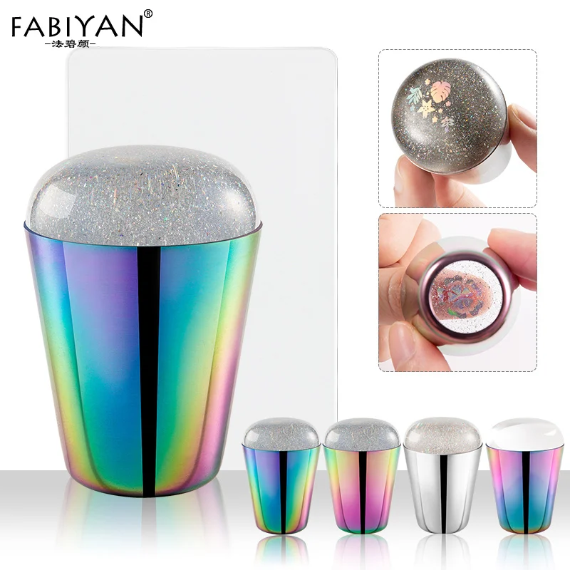 Holographic Transparent Nail Art Stamper Silicone Head With Scraper For Stamping Plate Image Transfer Manicure Printing Tools