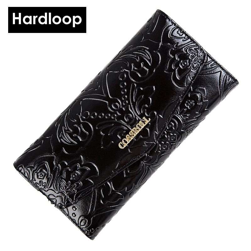 ФОТО Hardloop Embossing Flower Women Wallet Genuine Leather Female Purse Printing Floral Women Retro Leather Wallet Clutch Party bag