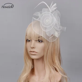 

Women Ladies Bridal Handmade Hair Clips Hairpieces Headwear Headdress Mesh Cocktail Ascot Party Fascinator Hats Accessorie White