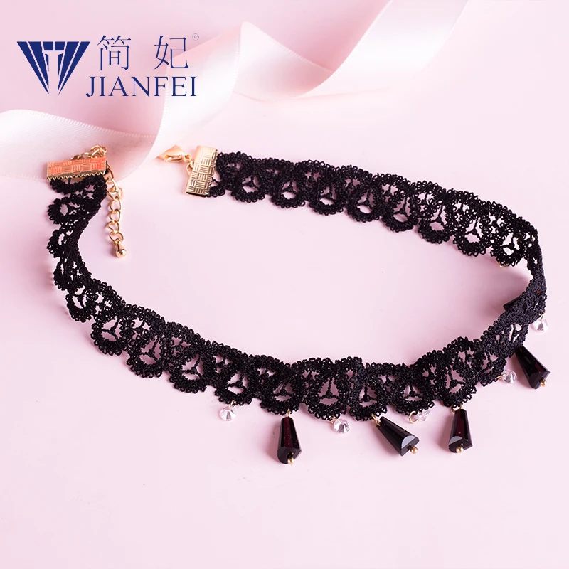 

Lace Black gemstone Hollow Designs Velvet Chokers Necklace Black Leather Rope Chain layer Chocker Vintage Jewelry for women 1