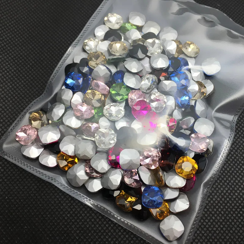 

Glass Crystals Fat Square Stone Pointback Rhinestone 8 10 12 mm for Clothes Dresses Garments DIY Decorations
