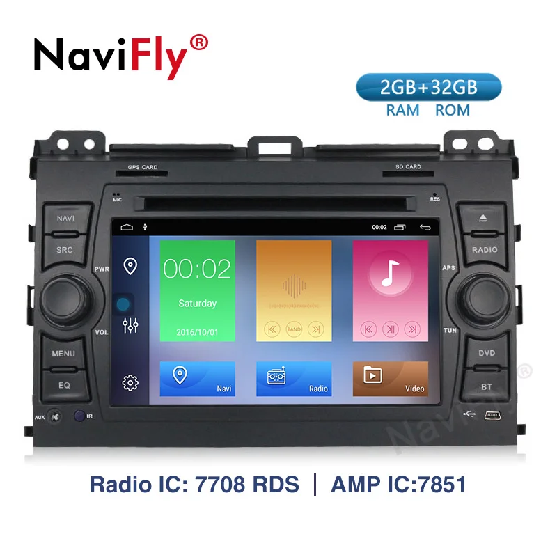 Top Navifly Android9.1 For Toyota Prado 120 Land cruiser 120 2004-2009 Quad Core 1024*600 Bluetooth 2 Din Car DVD Radio GPS Navi 1