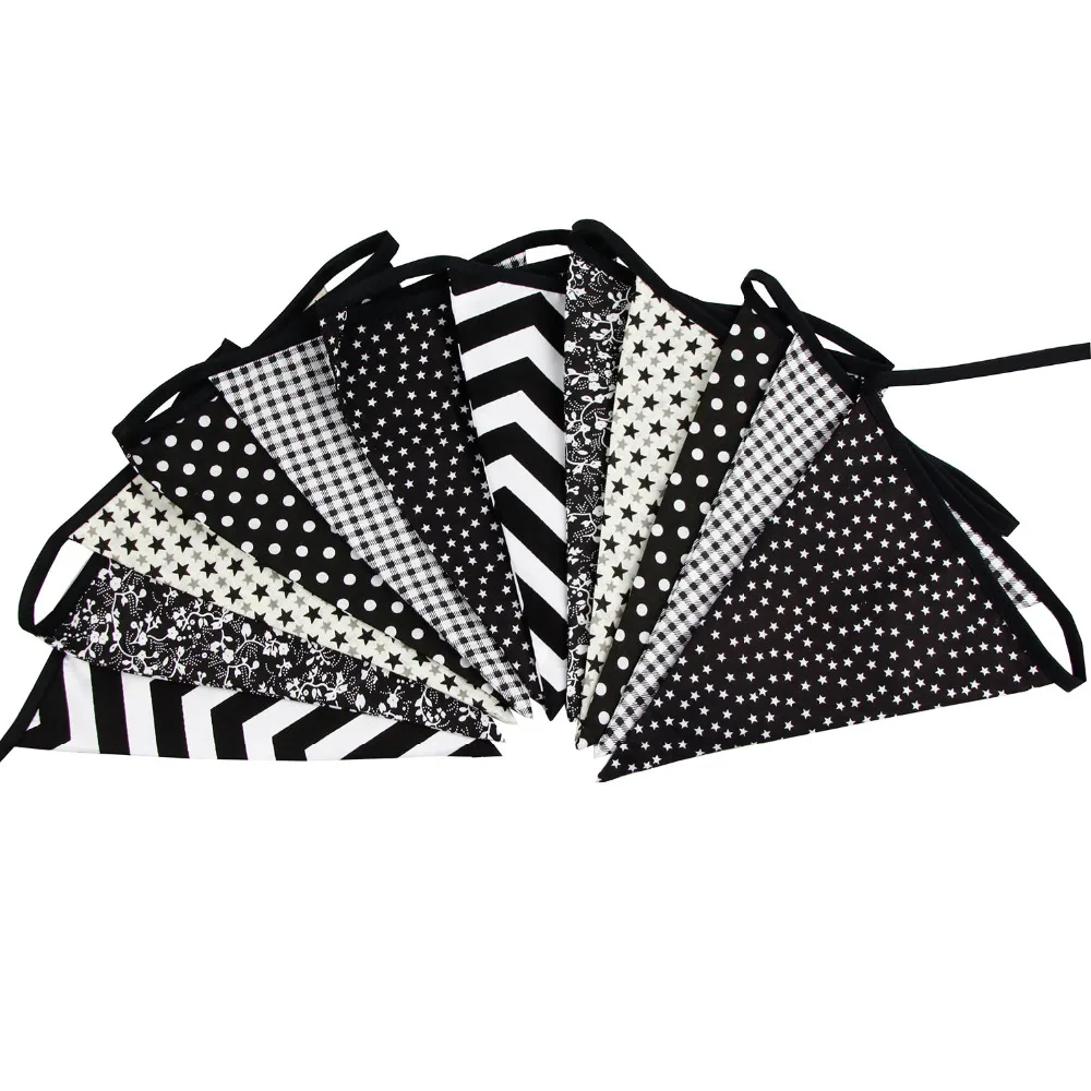 

New 12 Flags Bunting Black white Fabric Banners Boy's Birthday Banner Garland Home Decoration Baby photograph background