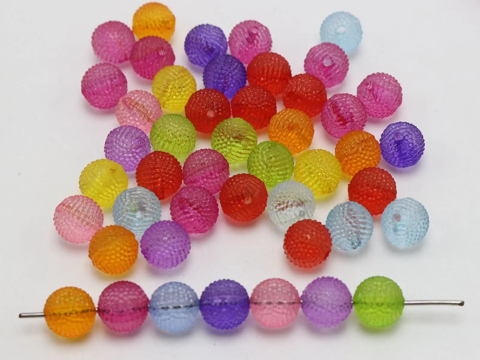 100 Mixed Colour Transparent Acrylic Round Beads 9mm Dotted Ball Beads
