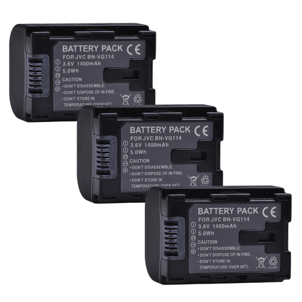 

3PC 1400mAh BN-VG114 BN VG114 Replacement Camera Battery for JVC GZ-E10 GZ-E100 GZ-E15 GZ-E200 GZ-E205 GZ-E208 BN-VG107 BN-VG121