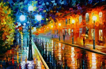 

Modern handmade painting Colorful street after rain on oil canvas for living room decor and wallpaper , gallery
