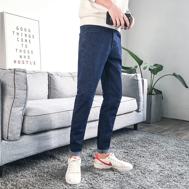 2019 autumn new men s jeans slim tide brand solid color men s pants personality wild 4