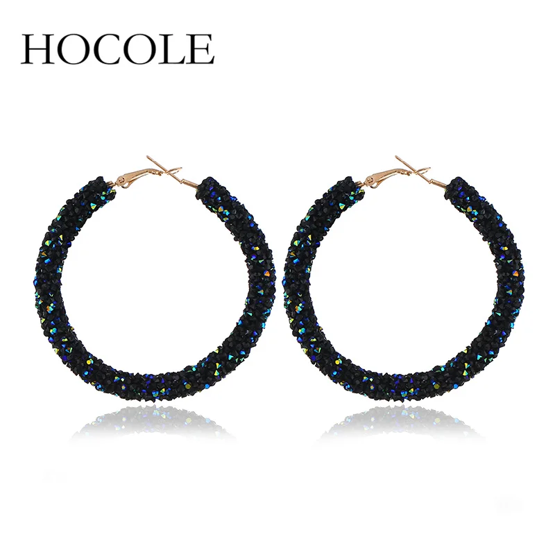 

HOCOLE 2018 New Design 5 Colors Fashion Crystal Hoop Earrings Geometric Round Shiny Rhinestone Big Earring Jewelry For Women