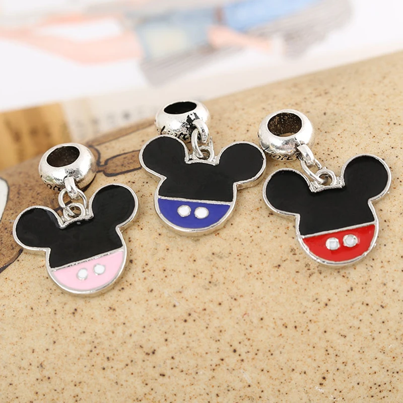 

Mickey Shape Multicolor Oil-drip Bead Silver Plated Big Hole Charm Pendants DIY Jewelry Accessories Fit Necklace Bracelet JPP263