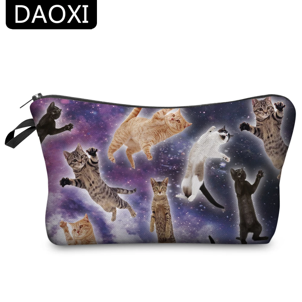 DAOXI 3D الطباعة التجميل أكياس الحيوان القطط النساء متعة المنظم مخزن للمكياج هدية للبنات