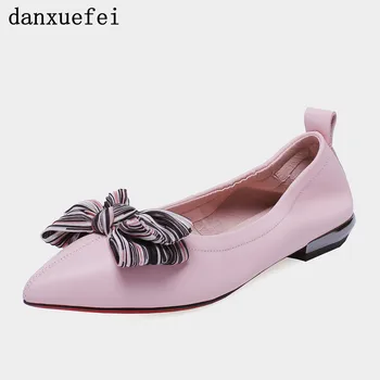 

Large size 42 women's genuine leather slip-on ballerinas soft comfort bowtie korean style ballet flats leisure espadrilles shoes