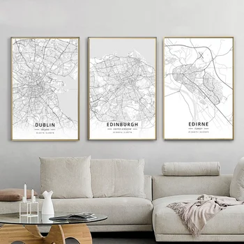 

Modern Famous World City Map Dublin Edinburgh Edirne City Poster Nordic Living Room Wall Art Picture Home Canvas Painting