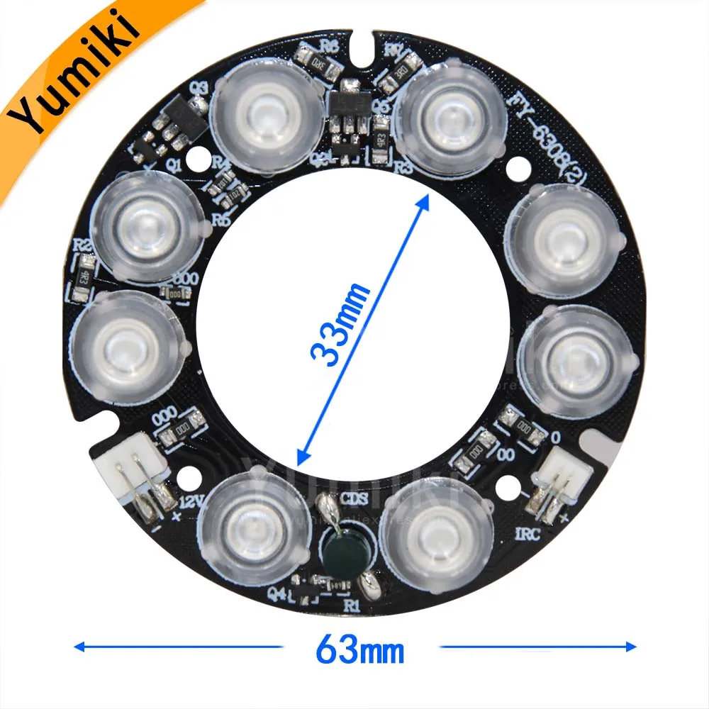 Yumiki 8 шт. Массив светодиодный ИК 10 м~ 30 м DC12V печатная плата 63x33 мм размер 75 инфракрасное ночное видение для CCTV Массив ИК Пуля камера