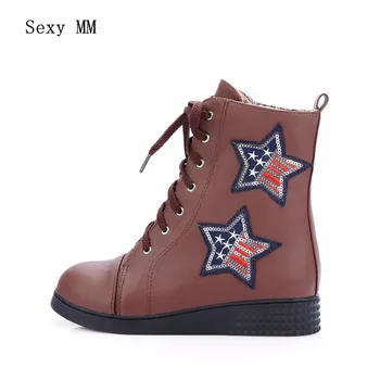 

High Quality Spring Autumn Woman Flat Ankle Boots Lace-Up Women Flats Casual Shoes Short Boots Plus Size 34-40.41,42,43