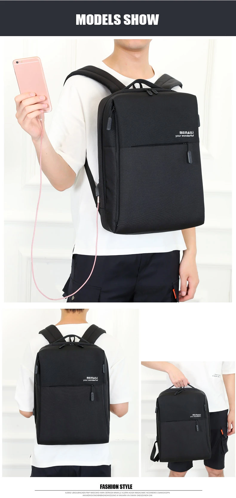 New Business Backpack USB charging 15inch Men's Women's Laptop Backpacks  For Teenager Fashion School Bag Male Travel bagpack (17)