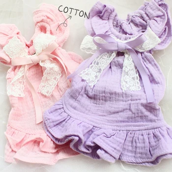 

Free shipping dog clothes soft cotton lotus leaf sleeve princess shirt dog dress pet frock ropa perro mascotas roupa cachorro