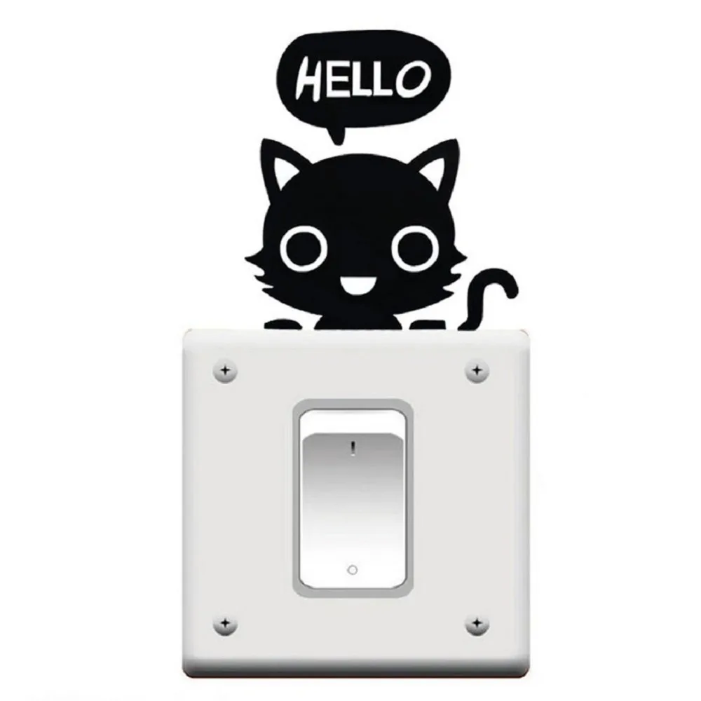 

Free Shipping Funny Cute Cat Hello Switch Sticker Vinyl Home Decor Decals DIY Decoration Art Wall Sticker Decoration Paper BB-8