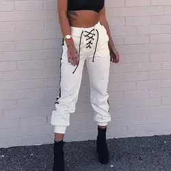 2018 Новый Для женщин Повседневное Гарем Багги Хип-хоп крест-накрест Белый на шнуровке танец свободные Тренировочные штаны брюки