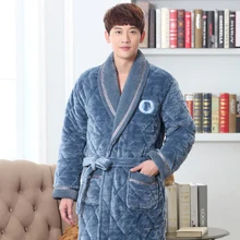 Зимние банные мужские халаты халат для ванной мужской банный халат Для мужчин стеганая Пижама толстый длинный халат для СПА одежда для душа из кораллового флиса
