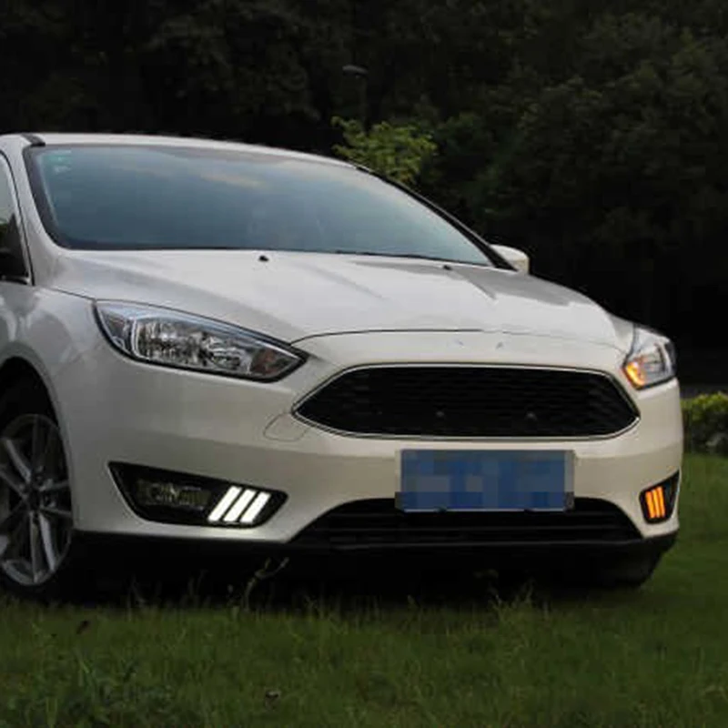 Автомобиль мигает 1 пара для Ford Focus 4 светодиодный DRL дневные ходовые огни бампер передняя противотуманная фара желтый сигнал поворота