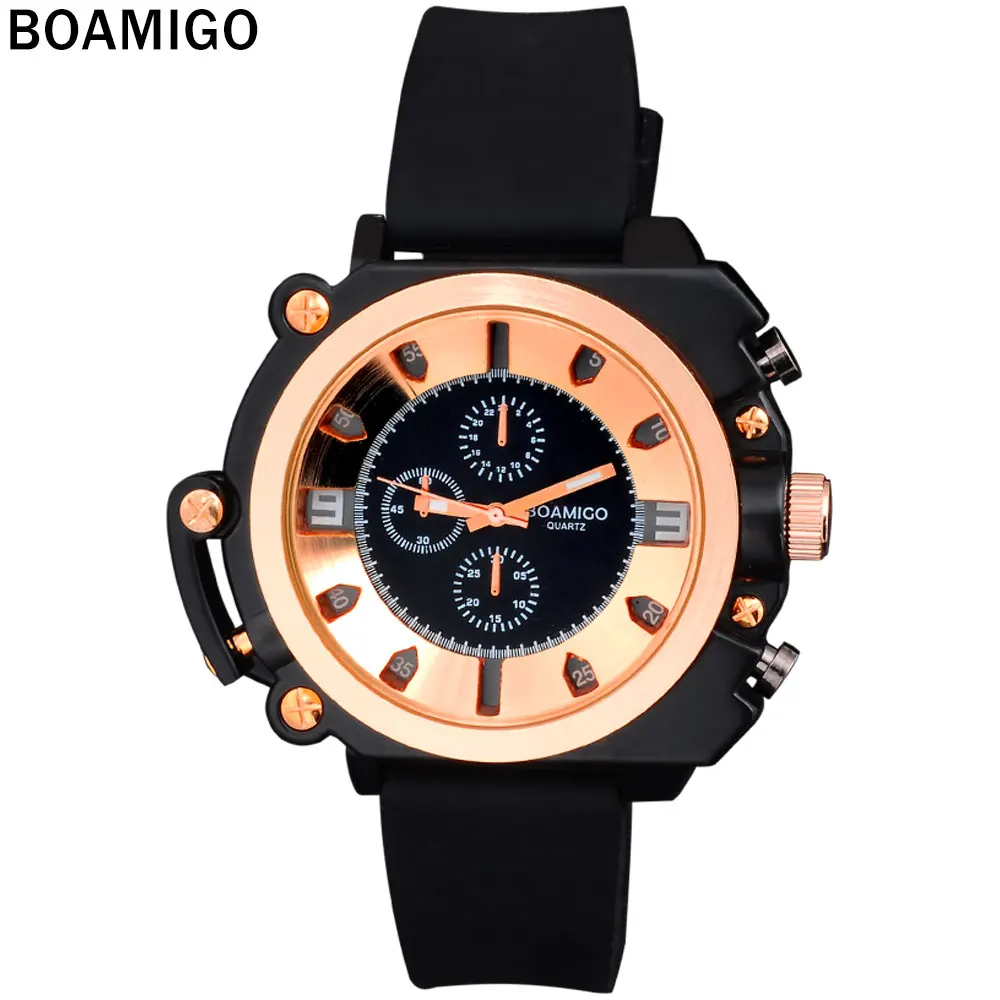 Prix pour 2016 montres hommes marque de luxe boamigo mode casual sport militaire analogique montres à quartz bracelet en caoutchouc montres rose d'or Prix pour 2016 montres hommes marque de luxe boamigo mode casual sport militaire analogique montres à quartz bracelet en caoutchouc montres rose d'or