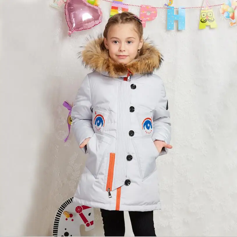 2016 Winter Jacket Girls down coat child down jackets girl duck down long Flower Fur Hooded