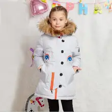 2016 Зимняя Куртка Девушки вниз пальто ребенок вниз куртки девушка duck down длинный Цветок Меха С Капюшоном свободные пальто детей и пиджаки