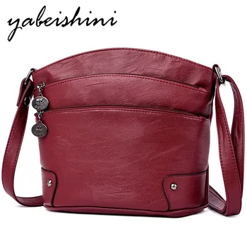 

Female Leather Messenger Bags Three-layer zipper Sac A Main Women Vintage Shoulder Bag Bolsas Femininas Designer Handbags