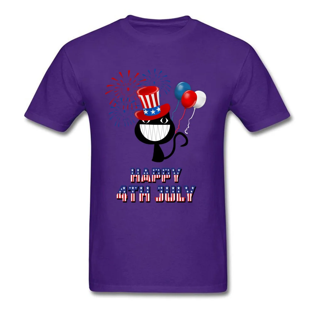 Family comfortable Round Collar Tshirts Summer Tops Tees Short Sleeve for Adult Discount 100% Cotton Camisa Top T-shirts Happy 4th of July Cat Independence Day purple