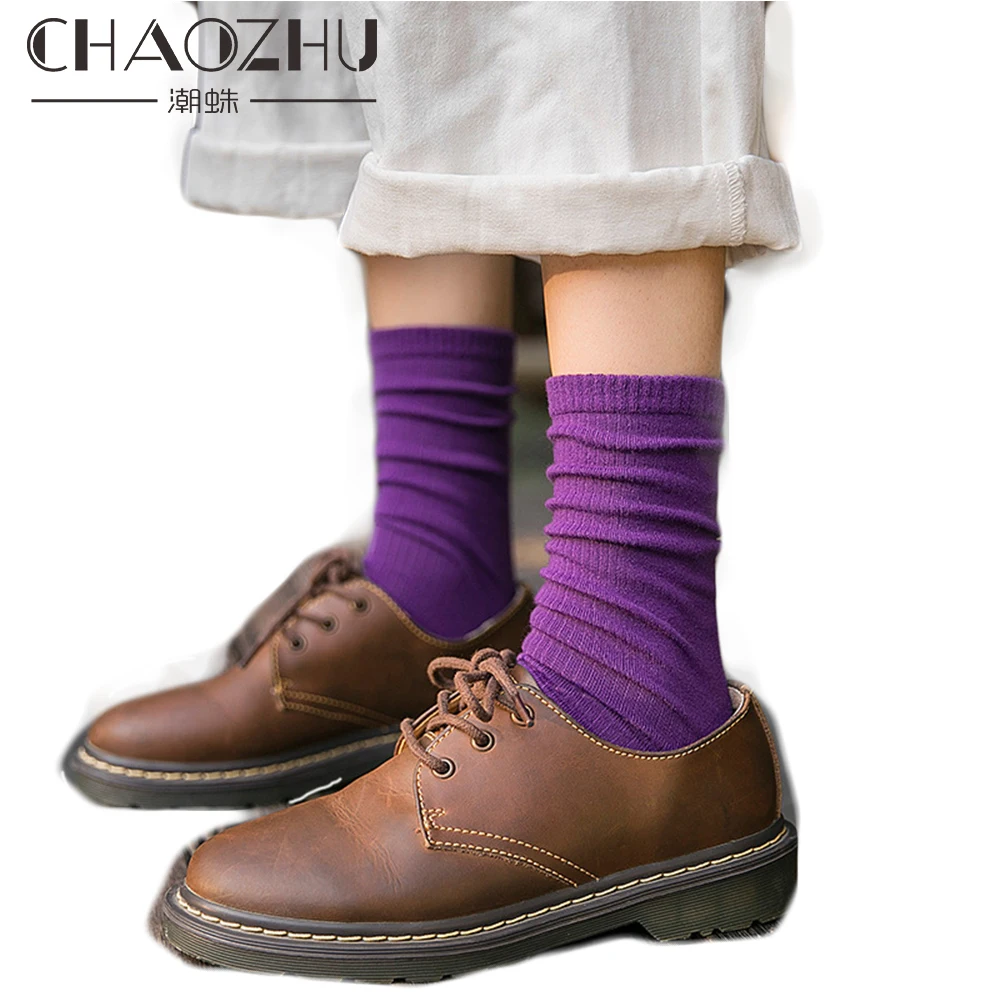 

CHAOZHU 2019 Spring 13 Colors Small Rib Solid Colors Tube Socks Korea Japanese Women Basic High Quality Soft Loose Socks Trendy