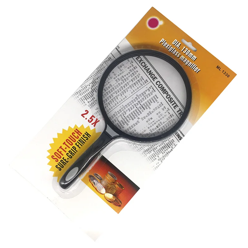 130 mm Large Lens Handle Magnifying Glass 2.5X Reading Magnifier Wide Field Map Newspaper Reading Jewelry Appreciation