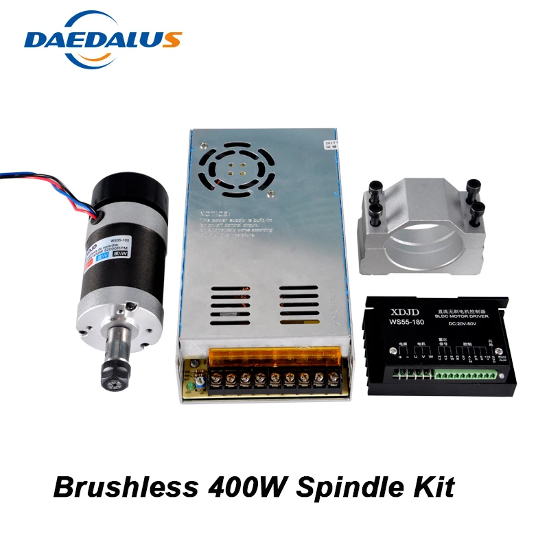 

CNC Spindle Brushless 400W Router Motor Spindle ER11 Motor + Switching Power Supply + Stepper Motor Driver + 55MM Clamp