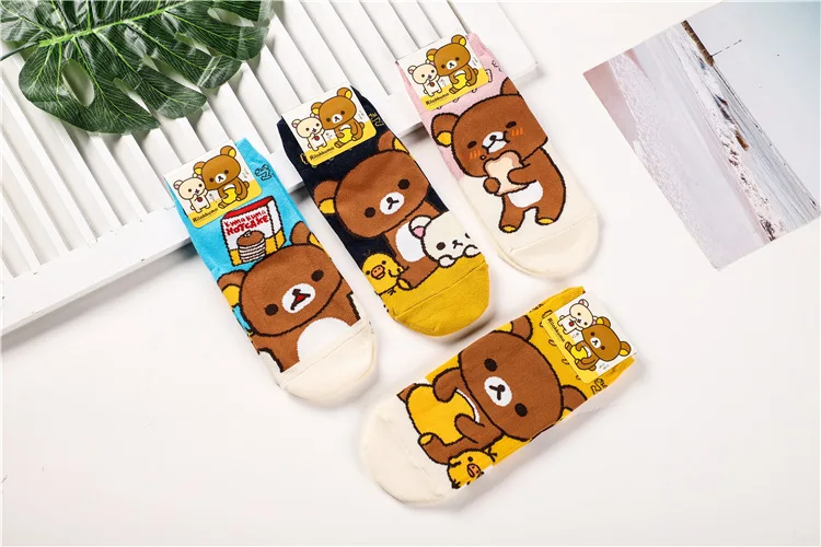 Rilakkuma мультфильм носки с животными медведь мода милый забавный счастливые женщины печати Носки Весна-осень удобные дышащие Короткие