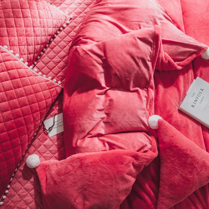Twin queen King size принцесса постельные принадлежности набор белый розовый серый флис теплый Пододеяльник Постельный Комплект постельные