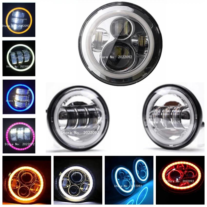 

1pcs 7 inch 40w LED Headlight with DRL Angel Eyes+ 2pcs 4.5 inch 30w DRL angle eye LED fog light for Motorcycle