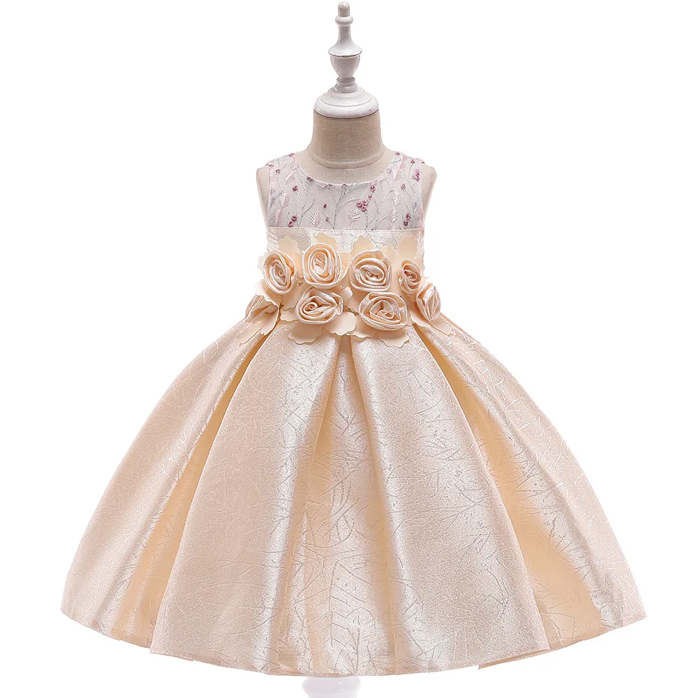 Платье для первого причастия для девочек атласная Flowered трапециевидной формы Нарядные платья праздничные платья Платье для маленькой