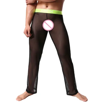 

Sexy Men Trousers Mesh See Through Loose Mesh Sheer Lounge Pants Loose-fitting Fitness Pants Clubwear Men's Nightwear