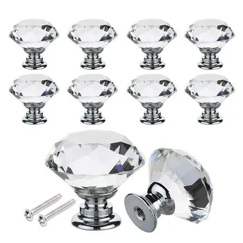 

16PCS Crystal Glass Door Knobs Clear Pull Handle Zinc Alloy with Screw for Drawer Cabinet Furniture Kitchen Home Decorating