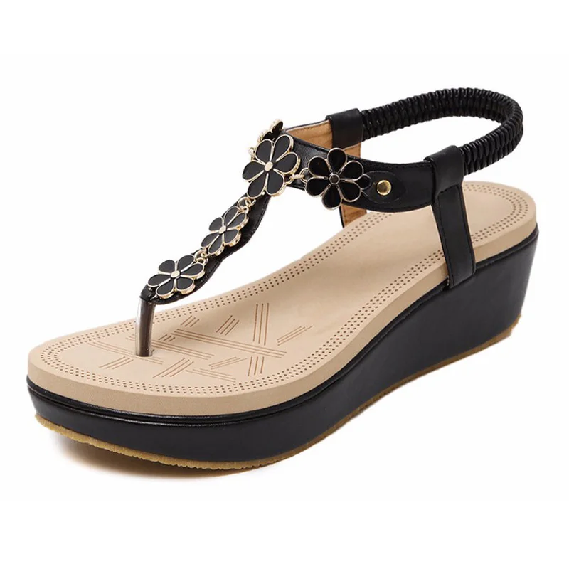  New Fashion Bohemian Style 2016 Summer Shoes Women Wedge Brand Shoes Sexy Womens Sandals 5cm Heels Solf Sole Sweet T187 