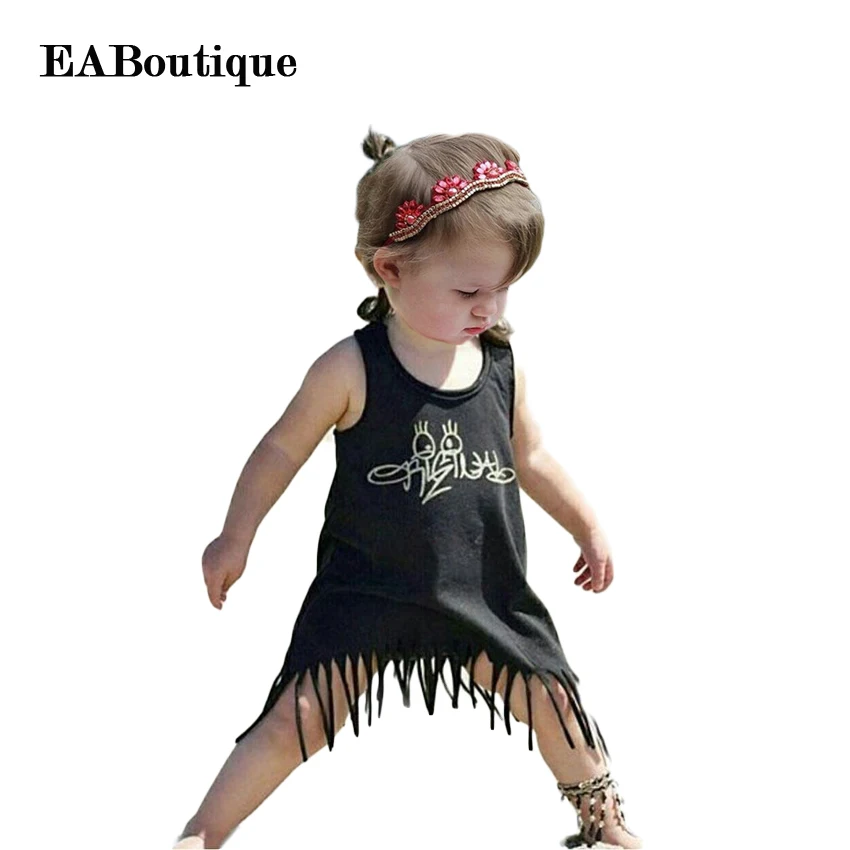 EABoutique New fashion Punk style Cotton tassels summer dress for baby girls 1 5 years old