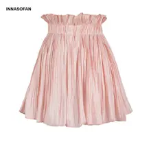 INNASOFAN Женская мини-юбка весна-лето пляжная плиссированная юбка с высокой талией евро-американская мода Однотонная юбка