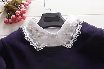 

Korean fake shirt Original self-made lace hollow cotton studded collar beaded white retro butterfly false collar
