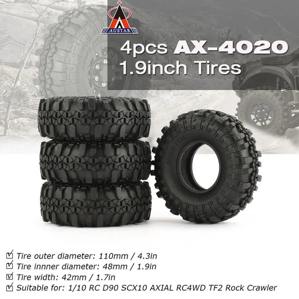 

4 Pcs AUSTAR AX-4020 1.9 Inch 110mm Rubber 1/10 Rock Crawler Tires Tyre for D90 SCX10 AXIAL RC4WD TF2 RC Car