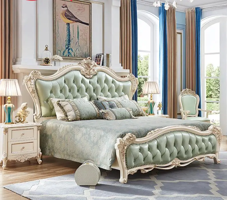 فوشان مصنع الجملة جديد الكلاسيكية جلد طبيعي طاقم غرفة نوم السرير